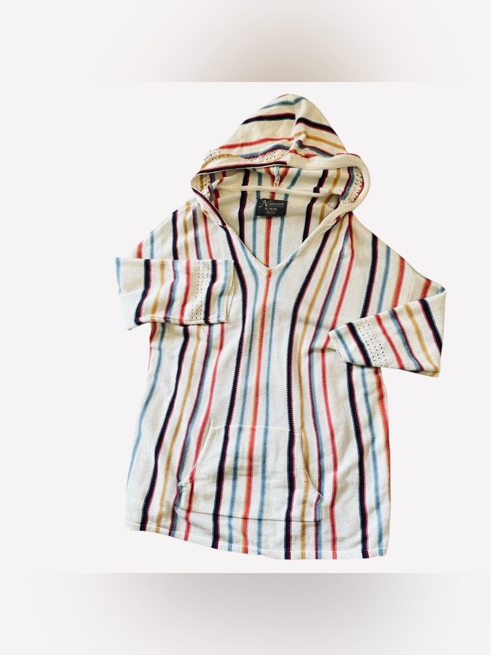 XL Natural Reflections Hooded Knit Cotton Sweater with Kangaroo Pocket